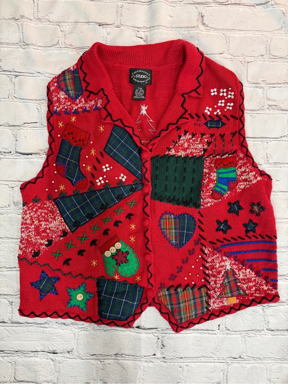 Vintage 90S Retro Christmas Knit Cardigan Sweater Vest Holiday Party Ugly Medium